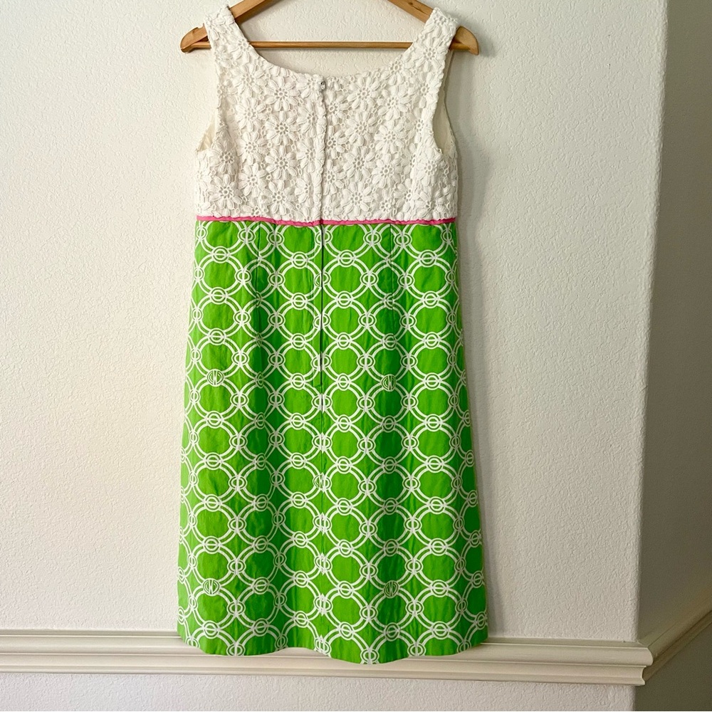 Vintage Lilly Pulitzer Sheath Dress Crochet Top Green Geometric Sundress Preppy - Picture 5 of 13